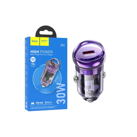 (Z53) - Încărcător auto, 30W, 1xUSB-C, PD, Inel de tragere, MOV