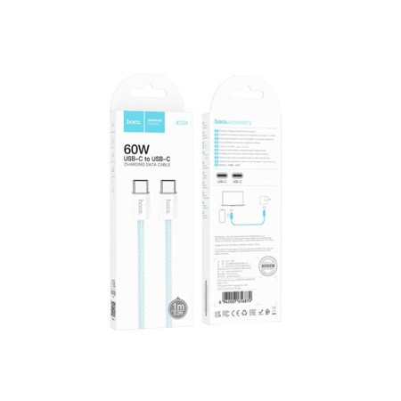 Cablu Date si Incarcare (X104), USB-C, PD60W, QC3.0, Braided, 2m, Blue