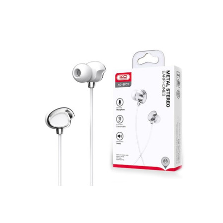 Casti cu fir (EP53), In Ear, 3.5mm, 1.2m, Buton microfon și volum, HiFi, Alb
