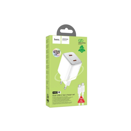Incarcator Retea (N42) + Cablu USB-C, 45W, 2xUSB-A, Alb