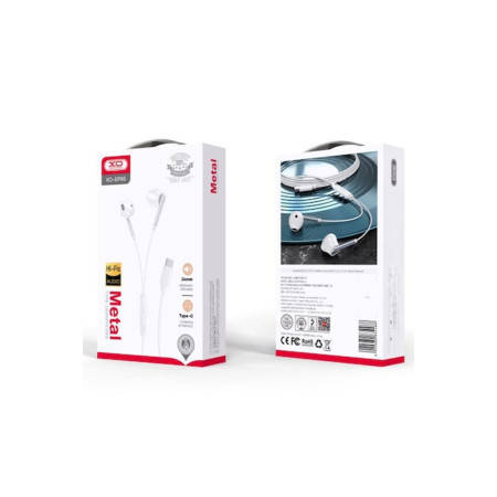 Căști cu fir (EP66), Intraauriculare, USB-C, 1,2 m, Buton microfon și volum, HiFi, Metal, Alb