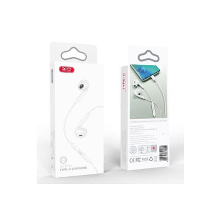 Casti cu fir (EP74), intraauriculare, USB-C, 1.2m, buton microfon și volum, HiFi, albe