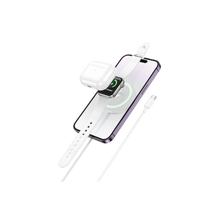 Încărcător wireless rapid magnetic 3 în 1 CW50 MagSafe 15W cu cablu USB-C 1m, alb