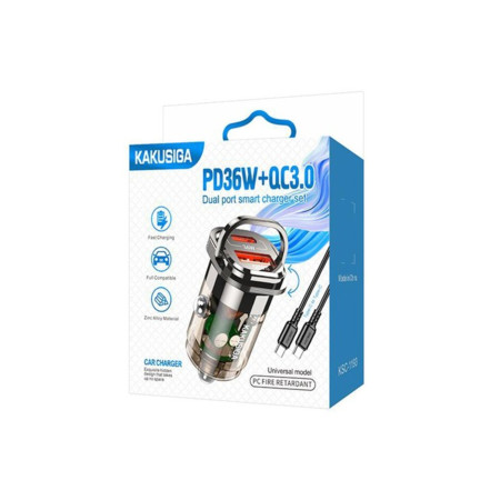 Incarcator Auto (KSC-1193) + Cablu USB-C, 1m, PD36W, 1xUSB-C, 1xUSB-A, negru
