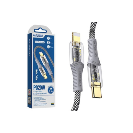 Cablu de date și încărcător (KSC-809), USB-C la Lightning, PD20W, QC3.0, împletit, alimentare LED, 1m, Negru