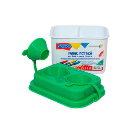 Cană de apă pentru pictat cu 2 compartimente NEBO, lungime 9,5 cm, capac verde