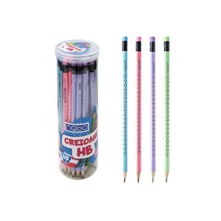 Set de creioane HB, 48 de piese, design colorat cu radieră, grafit HB2, non-toxic
