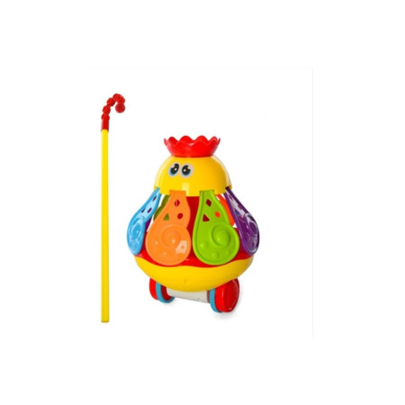 Jucarie de impins pentru copii – caracatita educativa pe bat, galbena cu elemente colorate