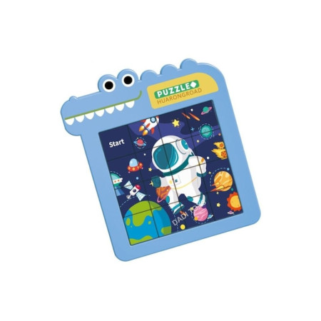 Puzzle cu blocuri glisante – Klotski pentru copii, model crocodil, albastru, 16x14 cm