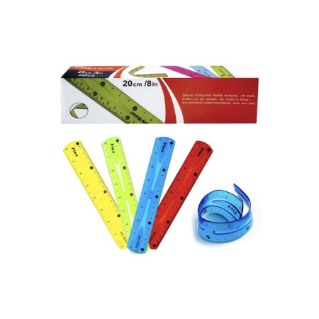 Set 24 rigle flexibile colorate 20 cm ideale pentru școală, birou, proiecte tehnice