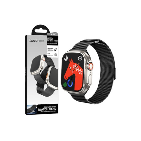 Curea iWatch (AS101) (42/44/45/49mm) milanez, metal - negru