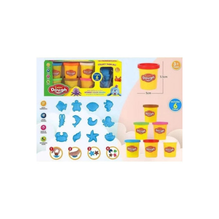 Plastilina – set de pastă de modelat cu 6 culori, cu forme de animale marine