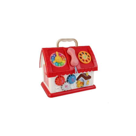 Casa Sorter Busyboard, volan, ceas, telefon pe baterii, rosu