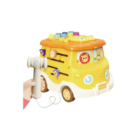 Cub interactiv muzical multifuncțional pentru bebeluși - Autobuz școlar, galben, 14×17×16 cm