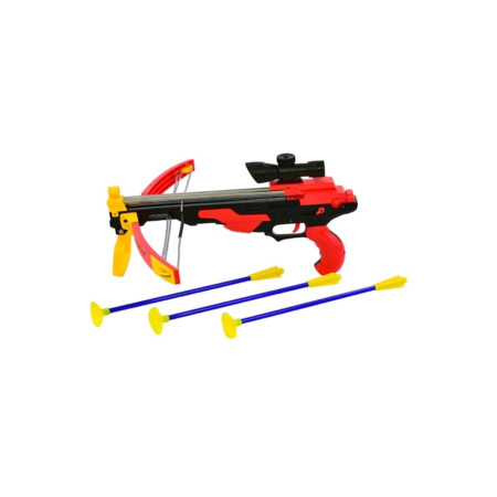 Arbaletă pentru copii cu vizor laser și săgeți cu ventuză 47x27x11 cm Roșie