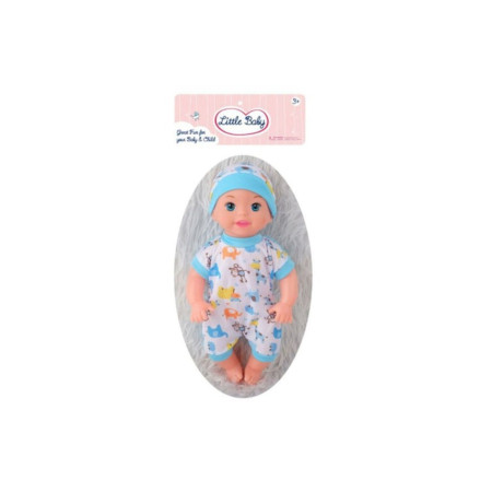 Păpușă de plastic în costum albastru cu pălărie - jucărie realistă pentru joacă