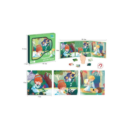 Set de puzzle magnetic – Bandă desenată cu prințesă, verde, 18x18 cm