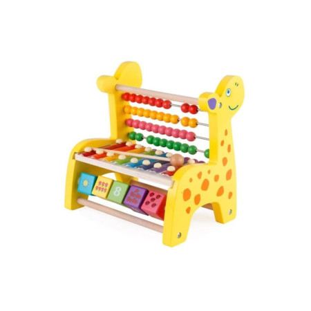 Numaratoare, Xilofon si Cuburi de Invatare, din Lemn, Multicolor - Jucarie Educativa Giraffa