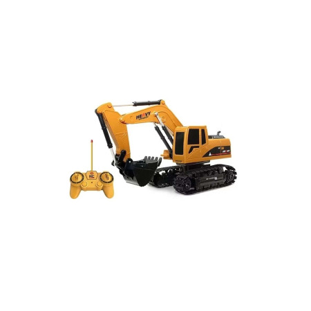 Excavator cu telecomandă pentru copii – scară 1:24, 6 funcții, lumini și sunete, baterie reîncărcabilă