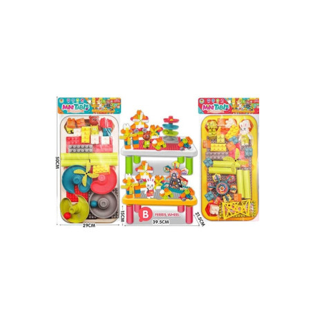 Masuta cu set de constructie din plastic – set educativ si creativ pentru copii, multicolor