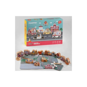Set de insirat din lemn cu margele in forma de mijloace de transport – puzzle cu drum фото