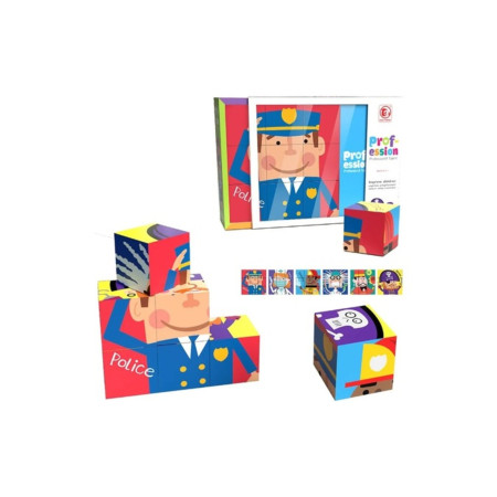 Puzzle educativ 6 în 1, 9 piese – Profesii, 18x18x6 cm, multicolor