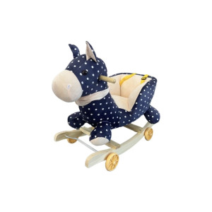 Scaun-balansoar cu roti, unicorn bleumarin cu buline, plusat, cu muzica, 68 × 28 × 53 cm, 1-3 ani фото