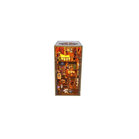 Căsuță în miniatură cu lumini LED, puzzle 3D din lemn, decor de bibliotecă