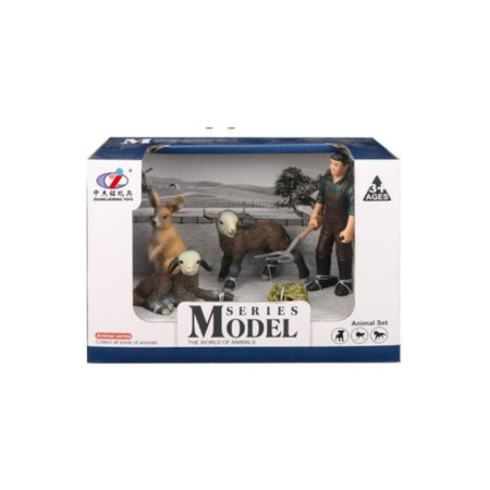 Set de figurine pentru copii - fermier, două oi, iepuraș, colorate, 17x12x9 cm