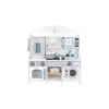 Bucătărie pentru copii din lemn cu mașină de spălat, culoare albă, cu 12 accesorii, 64x69x23 cm