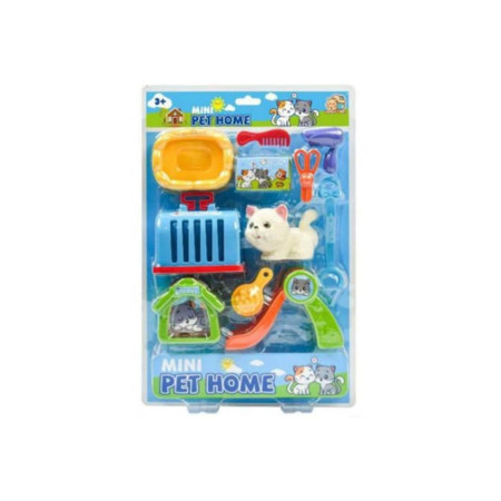 Set interactiv pentru pisoi cu cușcă portabilă albastră și 11 accesorii 32x21 cm