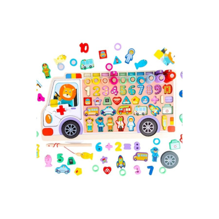 Tablă de lemn Montessori logaritmică multifuncțională cu jocuri și activități educaționale, 6 în 1, Am