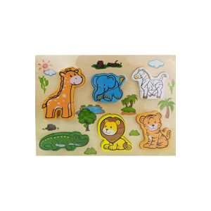 Puzzle 3D din lemn – Animale, 6 piese, 20×20 cm фото