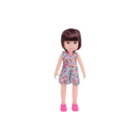 Papusa in rochie cu flori roz, jucarie pentru fetite, 14 cm