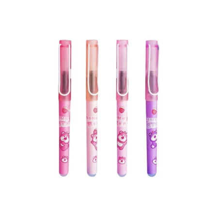 Set de 12 pixuri cu gel „Ursuleț roz” - Design drăguț cu ursuleți în 4 modele, culori pastelate, cerneală neagră