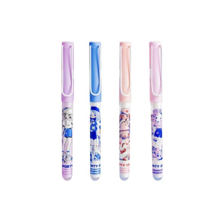 Set de 12 pixuri cu gel cu tematică „Sporty Girl”, design anime, cerneală neagră
