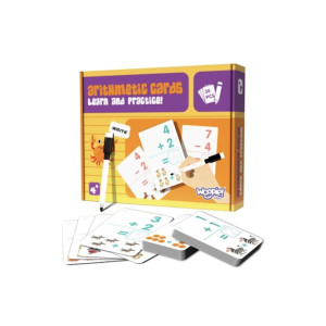 Joc educativ cu exerciții de matematică, cu 30 de cartonașe reutilizabile, de la 4 ani, 25 x 20 x 4,5 cm, galben фото