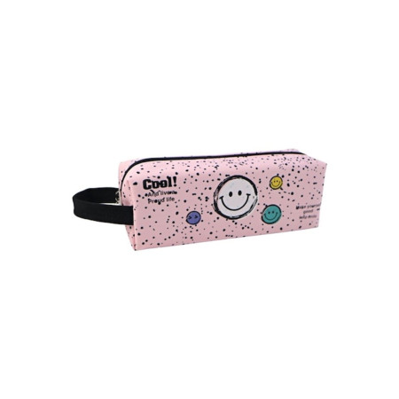 Penar școlar S-Cool cu ​​mâner, 21x7x8 cm, roz cu emoji