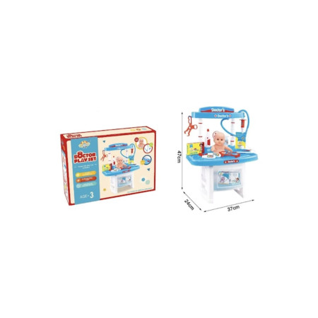 Set de joacă interactiv pentru păpuși - trusă medicală pentru copii, 47x24x37 cm, albastru și alb