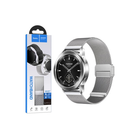 Curea metalică WH07 pentru ceas inteligent universal, conectori de 22 mm, magnetică, argintiu milanez