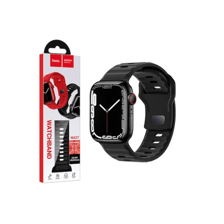 Curea din silicon (WA27), pentru iWatch, mărime universală (42/44/45/49 mm) - Curea flexibilă, în trepte, neagră