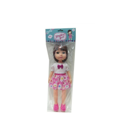 Păpușă în rochie cu cămașă albă și fustă roz, jucărie pentru fete, 14 cm
